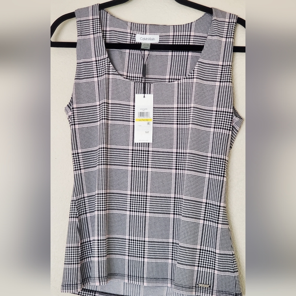 Calvin Klein Collection Black Pink and White Plaid Y2K Tank Top